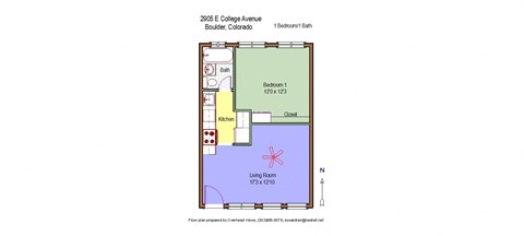 Floor plan for 1 bed, 1 bath, 434 sqft